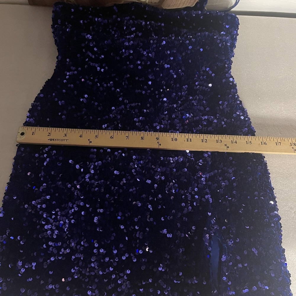 Midnight Doll Sequin Dress Women M Blue One Shoulder Bodycon Holiday Club Party - Picture 7 of 10